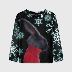 Лонгслив детский Зимний кролик в свитере, цвет: 3D-принт