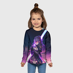 Лонгслив детский Cyber girl in purple light, цвет: 3D-принт — фото 2