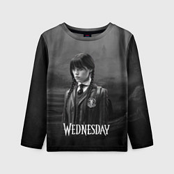 Детский лонгслив Wednesday черно-белый стиль