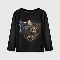 Детский лонгслив Влюбленные кот и кошка с сердечками