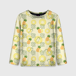 Лонгслив детский Узор из ананасов на желтом фоне, цвет: 3D-принт