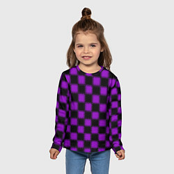 Лонгслив детский Фиолетовый черный узор Шахматка, цвет: 3D-принт — фото 2