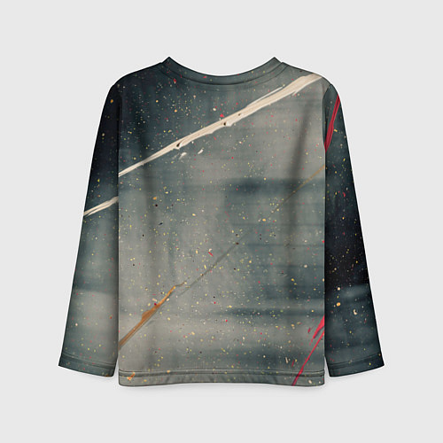 Детский лонгслив Серый туман и красные, оранжевые, белые мазки крас / 3D-принт – фото 2