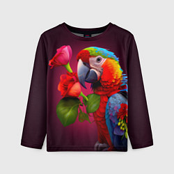 Лонгслив детский Попугай ара с цветами, цвет: 3D-принт