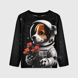 Лонгслив детский Щенок космонавт с тюльпанами, цвет: 3D-принт