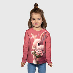 Лонгслив детский Розовый заяц с цветами, цвет: 3D-принт — фото 2