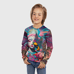 Лонгслив детский Japanese girl with a bird - irezumi, цвет: 3D-принт — фото 2