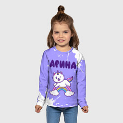 Лонгслив детский Арина кошка единорожка, цвет: 3D-принт — фото 2