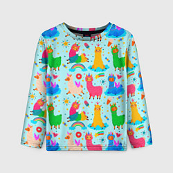 Лонгслив детский Разноцветные ламы, цвет: 3D-принт