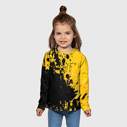 Лонгслив детский Пятна черной краски на желтом фоне, цвет: 3D-принт — фото 2