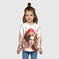 Лонгслив детский Девушка в кокошнике с косой - кремль, цвет: 3D-принт — фото 2