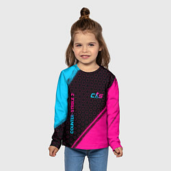 Лонгслив детский Counter-Strike 2 - neon gradient: надпись, символ, цвет: 3D-принт — фото 2