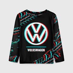 Лонгслив детский Значок Volkswagen в стиле glitch на темном фоне, цвет: 3D-принт