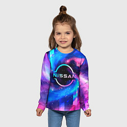 Лонгслив детский Nissan неоновый космос, цвет: 3D-принт — фото 2
