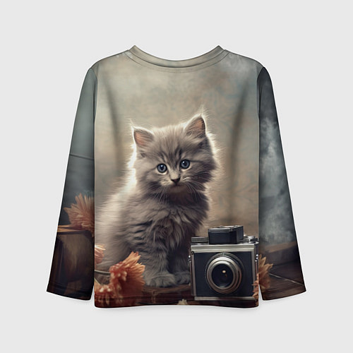 Детский лонгслив Серый котенок, винтажное фото / 3D-принт – фото 2