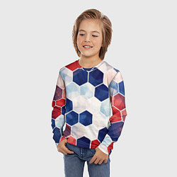 Лонгслив детский Плиты белые синие красные, цвет: 3D-принт — фото 2