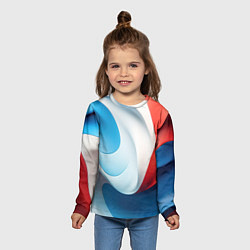Лонгслив детский Объемная белая синяя красная текстура, цвет: 3D-принт — фото 2
