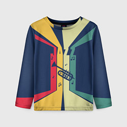 Лонгслив детский Труба в разноцветных полосах Jazz music, цвет: 3D-принт