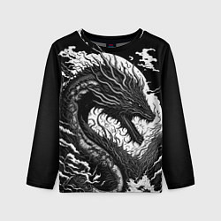 Детский лонгслив Черно-белый дракон и волны