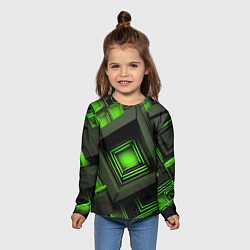 Лонгслив детский Неоновые зелёные блоки, цвет: 3D-принт — фото 2