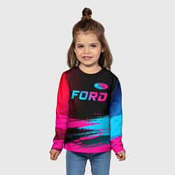 Лонгслив детский Ford - neon gradient: символ сверху, цвет: 3D-принт — фото 2