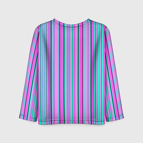 Детский лонгслив Розово-голубой неновый полосатый узор / 3D-принт – фото 2
