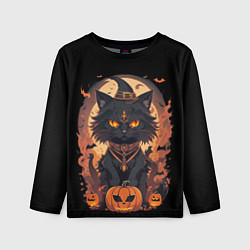 Детский лонгслив Черный кот в хеллоуине