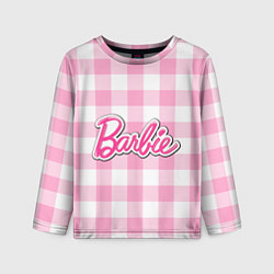 Детский лонгслив Барби лого розовая клетка