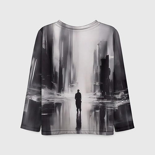 Детский лонгслив Большой мрачный город с силуэтом человека / 3D-принт – фото 2