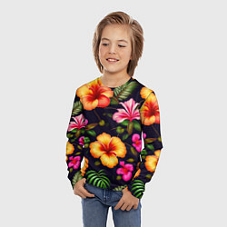 Лонгслив детский Гавайские цветы узор, цвет: 3D-принт — фото 2