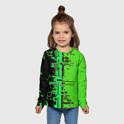 Лонгслив детский Кибер-глитч зелёный, цвет: 3D-принт — фото 2