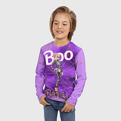Лонгслив детский Барби в костюме скелета: паутина и фиолетовый дым, цвет: 3D-принт — фото 2