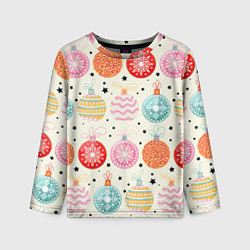 Лонгслив детский Разноцветные новогодние шары, цвет: 3D-принт