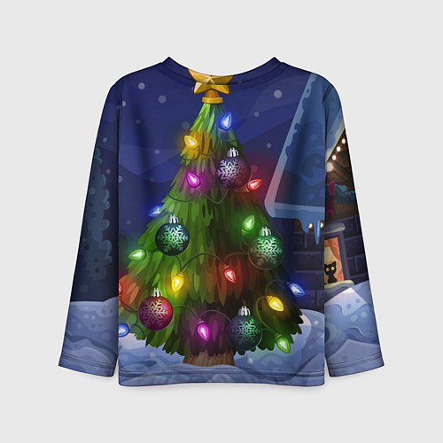Детский лонгслив Дракон с подарком у елки / 3D-принт – фото 2