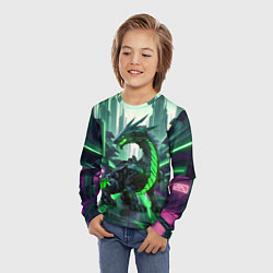 Лонгслив детский Неоновый зеленый дракон, цвет: 3D-принт — фото 2