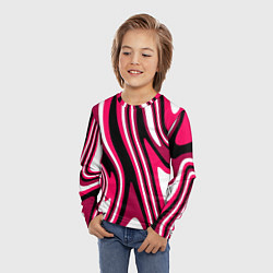 Лонгслив детский Абстракция волны чёрно-розовый, цвет: 3D-принт — фото 2