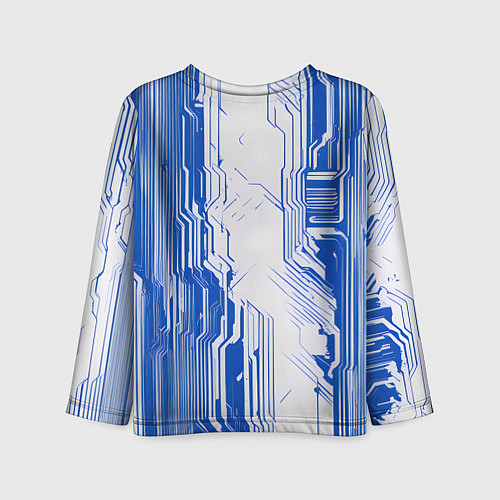 Детский лонгслив Синие линии на белом фоне киберпанк / 3D-принт – фото 2