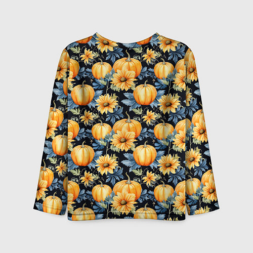 Детский лонгслив Паттерн тыквы и цветы / 3D-принт – фото 2