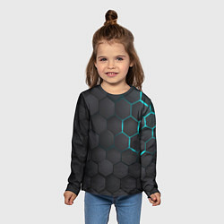 Лонгслив детский Чёрный фон соты, цвет: 3D-принт — фото 2