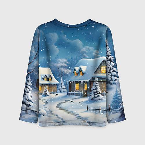 Детский лонгслив Новогодние каникулы в деревне / 3D-принт – фото 2