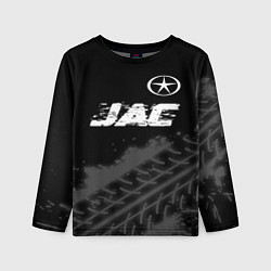 Лонгслив детский JAC speed на темном фоне со следами шин посередине, цвет: 3D-принт