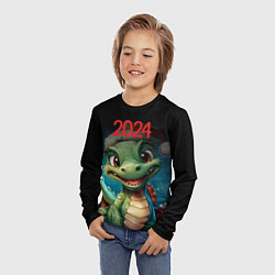 Лонгслив детский 2024 Зеленый дракон новый год, цвет: 3D-принт — фото 2