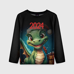 Лонгслив детский 2024 Зеленый дракон новый год, цвет: 3D-принт