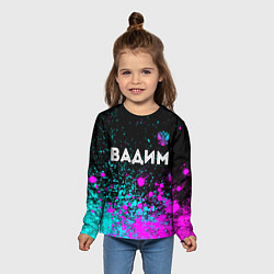 Лонгслив детский Вадим и неоновый герб России посередине, цвет: 3D-принт — фото 2