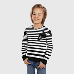 Лонгслив детский Силуэт на чёрно белом полосы, цвет: 3D-принт — фото 2