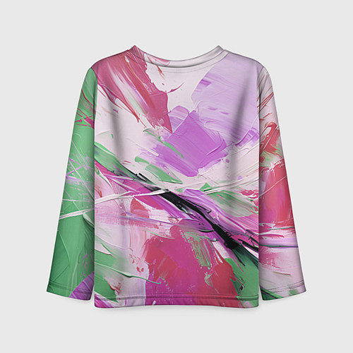 Детский лонгслив Зеленые и розовые мазки краски / 3D-принт – фото 2