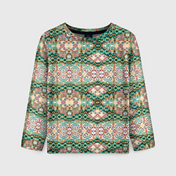 Лонгслив детский Орнамент зеленый мелкий икат, цвет: 3D-принт