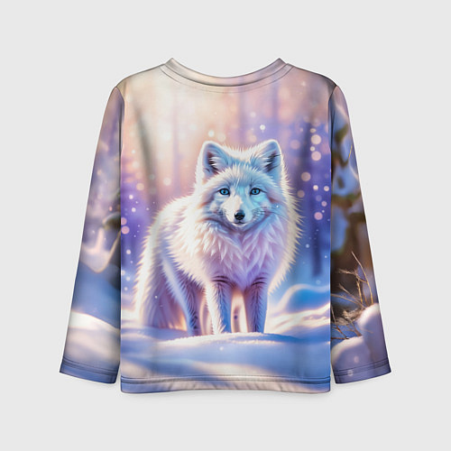 Детский лонгслив Заснеженный зимний пейзаж с песцом / 3D-принт – фото 2