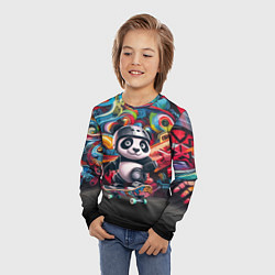 Лонгслив детский Панда - крутой скейтбордист на фоне граффити, цвет: 3D-принт — фото 2