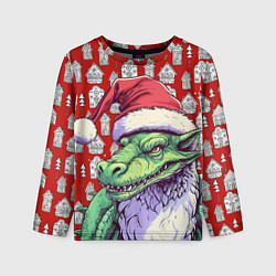 Детский лонгслив Большой зеленый новогодний дракон